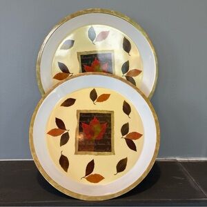 Lot Of 2 Thanksgiving Melamine Ware 12" Serving Tray Platter Autumn Leaves 2004